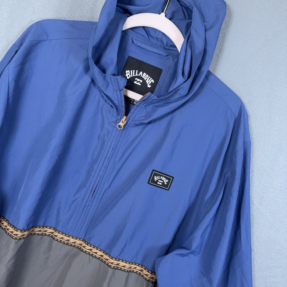 Billabong Hooded Windbreaker Jacket Men XL Blue Gray 1/2 Zip Lightweight Pockets